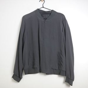 Eileen Fisher Charcoal Gray Silk Bomber Jacket Lightweight Breezy